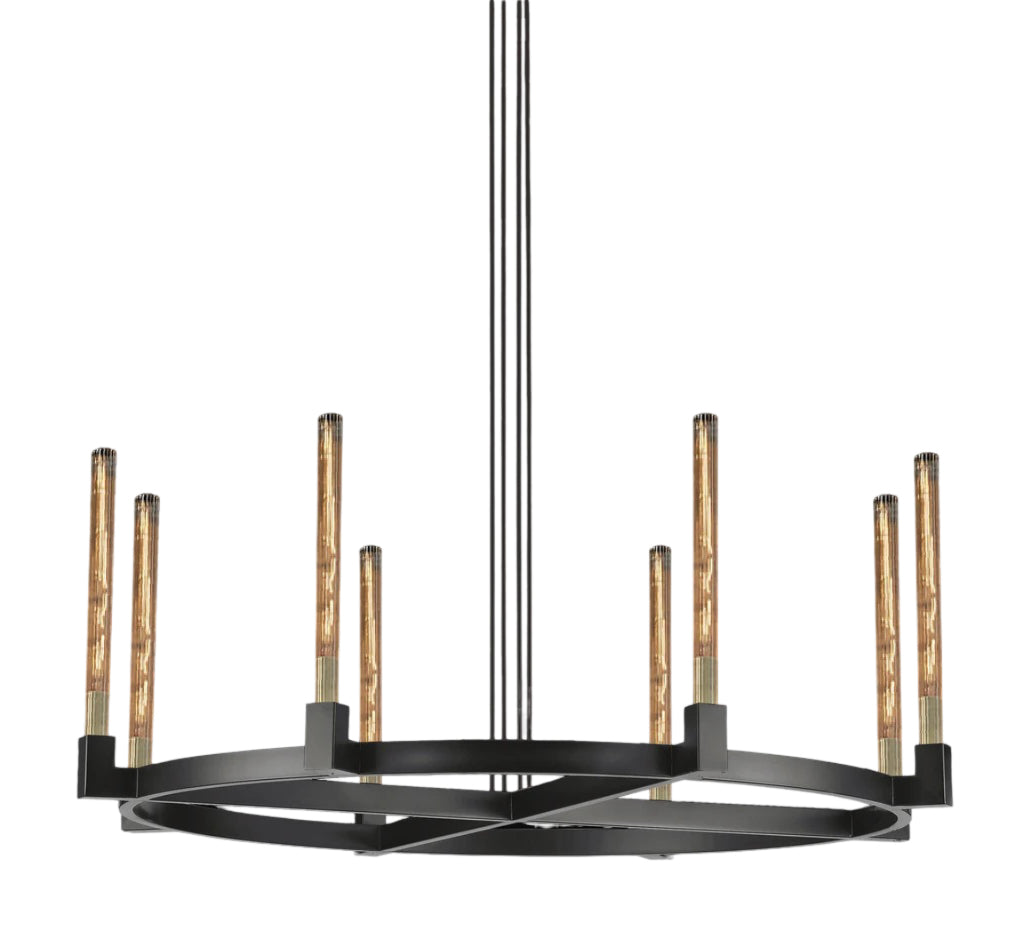 8-Light Round Chandelier Black Finish, 48" Rustic Vintage Barn Metal Industrial Loft Ceiling Lighting Fixture