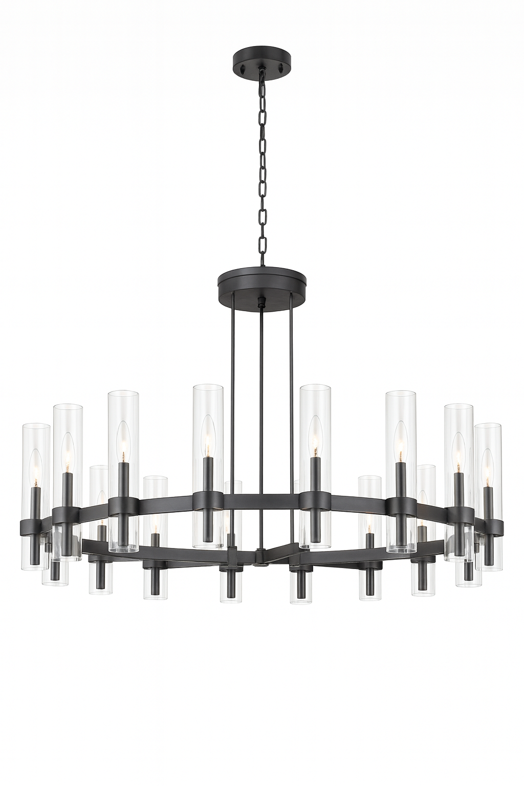 20-Light Round Chandelier Black Finish, 60" Rustic Vintage Barn Metal Industrial Loft Ceiling Lighting Fixture