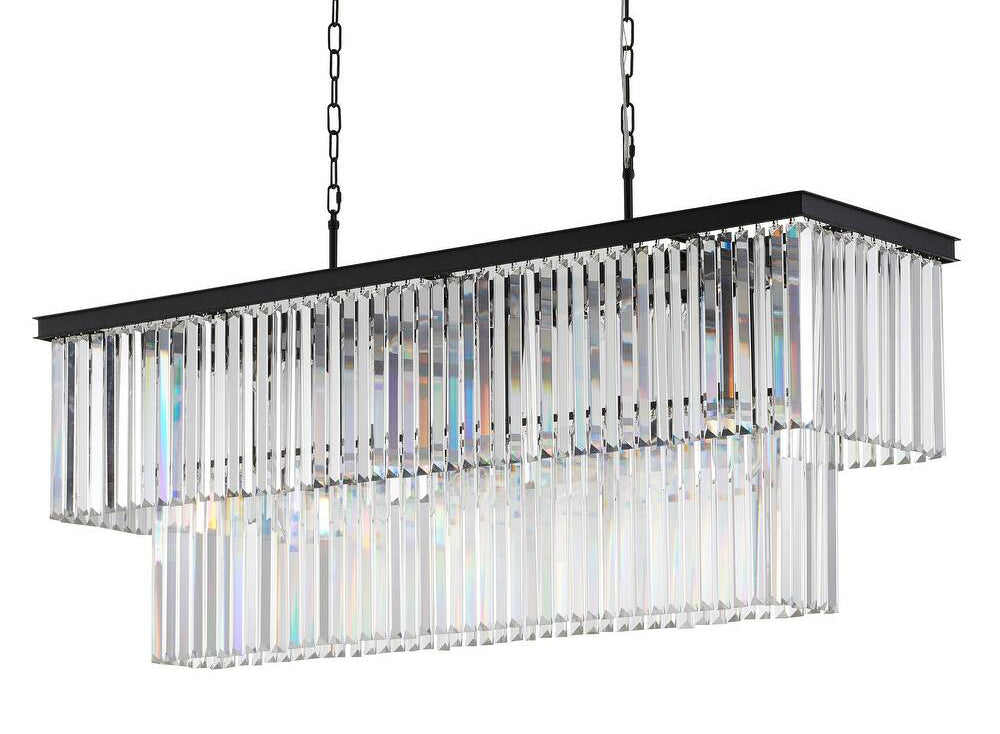 15 Lights Elegant Retro Rectangular Glass Fringe Chandelier, Palladium Style 71" Wide Ceiling Light