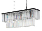 15 Lights Elegant Retro Rectangular Glass Fringe Chandelier, Palladium Style 71" Wide Ceiling Light