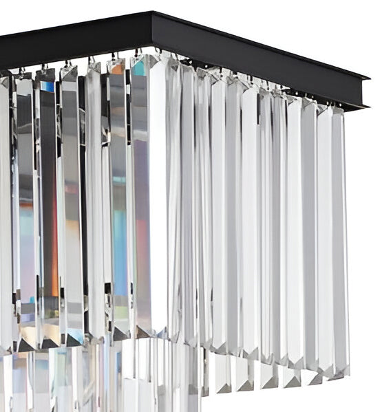 15 Lights Elegant Retro Rectangular Glass Fringe Chandelier, Palladium Style 71" Wide Ceiling Light