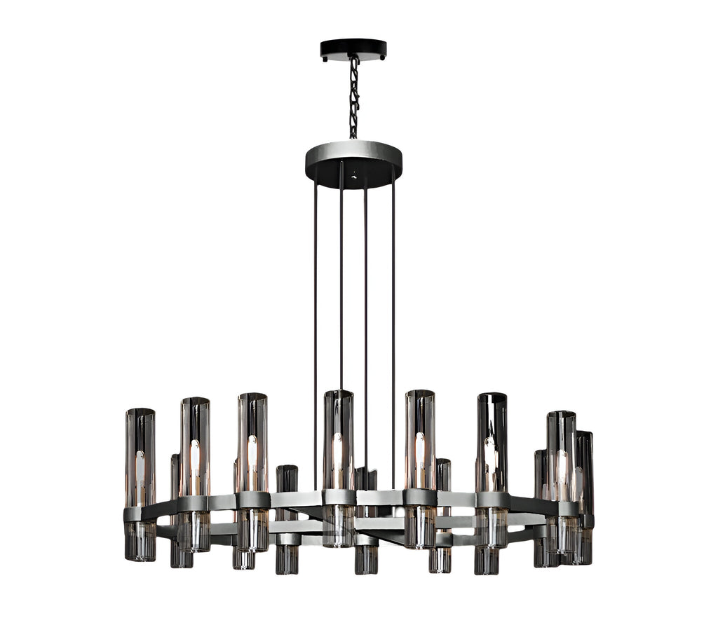 16-Light Industrial Rustic Chandelier Black Finish, 48" Vintage Barn Metal Round Farmhouse Ceiling Fixture