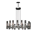 16-Light Industrial Rustic Chandelier Black Finish, 48" Vintage Barn Metal Round Farmhouse Ceiling Fixture