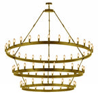 72-Light Industrial Wagon Wheel Chandelier Gold Finish, 63"x75" Extra Large Rustic Wrought Iron Three-Tier Lighting