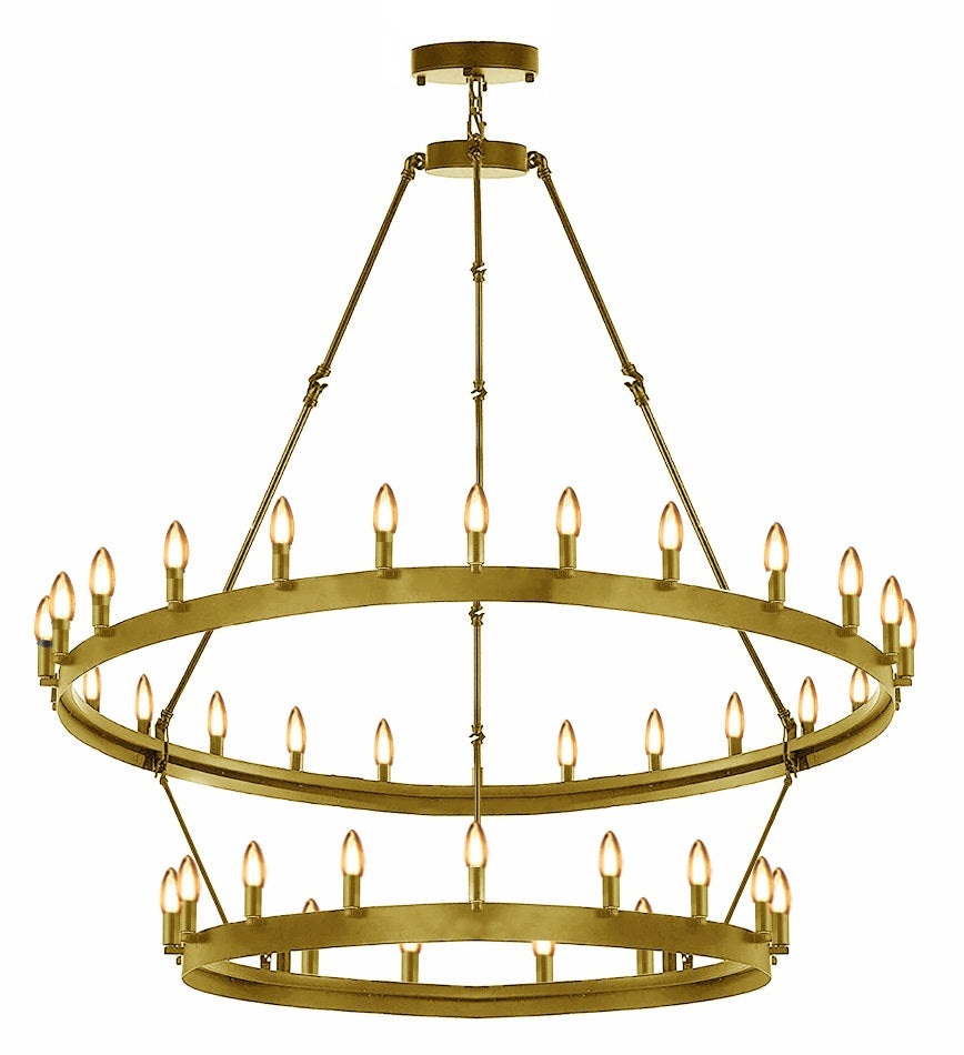 30-Light Elegant Chandelier Gold Finish, 38"x50" Rustic Wrought Iron Vintage Barn Castile Industrial Loft Lighting
