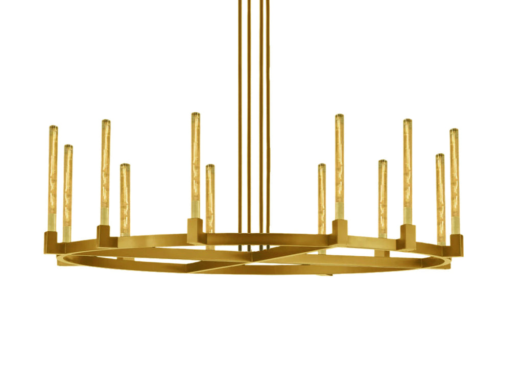 12-Light Industrial Rustic Chandelier Gold Finish, 60" Vintage Barn Metal Round Farmhouse Ceiling Fixture