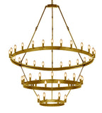 36-Light Industrial Loft Chandelier (18+12+6) Gold Finish, 38" x 65" Wrought Iron Vintage Barn Castile Rustic Three-Tier Lighting Fixture