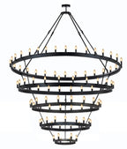 90-Light Industrial Wagon Wheel Chandelier Black Finish, 63"x87" Wrought Iron Vintage Barn Castile Five-Tier Lighting