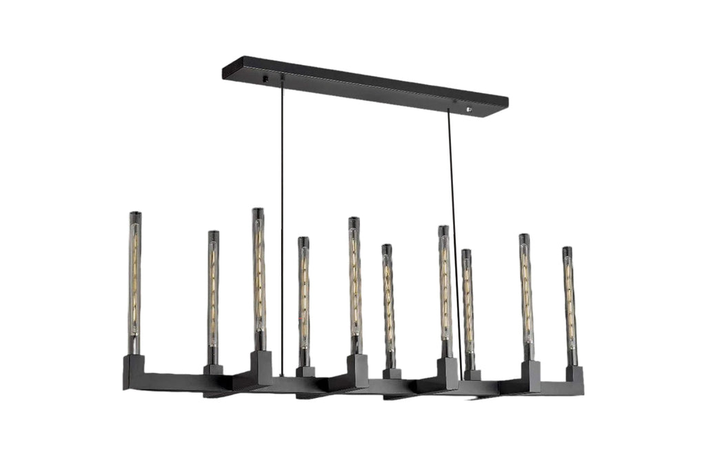 10-Light Industrial Rustic Linear Chandelier Black Finish, 55" Vintage Charm Barn Metal Farmhouse Lighting