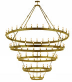 90-Light Industrial Wagon Wheel Chandelier Gold Finish, 63"x87" Wrought Iron Vintage Barn Castile Five-Tier Lighting
