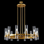 12-Light Vintage Rustic Round Chandelier Gold Finish, 36" Farmhouse Barn-Style Metal Industrial Loft Ceiling Light