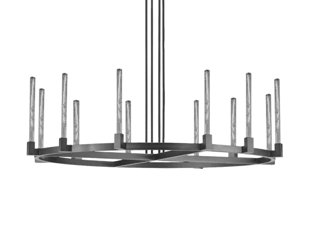 12-Light Industrial Rustic Chandelier Black Finish, 60" Vintage Barn Metal Round Farmhouse Ceiling Fixture