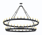 66-Light Wagon Wheel Chandelier Black Finish, 70"x66" Rustic Wrought Iron Castile Two-Tier Industrial Loft Ceiling Light