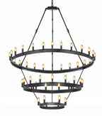 36-Light Industrial Loft Chandelier (18+12+6) Black Finish, 38" x 65" Wrought Iron Vintage Barn Castile Rustic Three-Tier Lighting Fixture