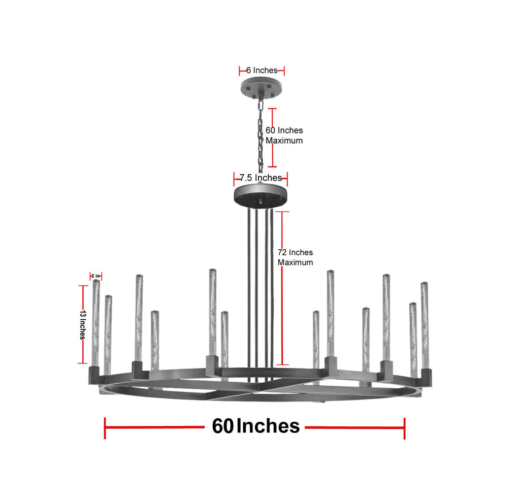 12-Light Industrial Rustic Chandelier Black Finish, 60" Vintage Barn Metal Round Farmhouse Ceiling Fixture