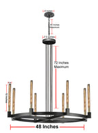 8-Light Round Chandelier Black Finish, 48" Rustic Vintage Barn Metal Industrial Loft Ceiling Lighting Fixture