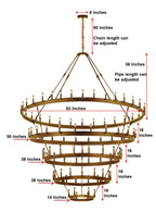 90-Light Industrial Wagon Wheel Chandelier Gold Finish, 63"x87" Wrought Iron Vintage Barn Castile Five-Tier Lighting