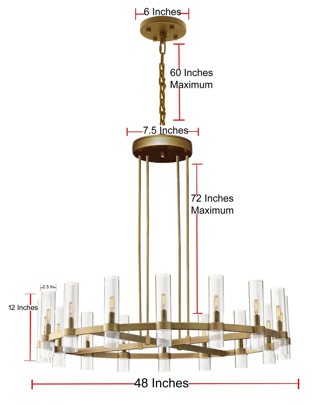16-Light Industrial Rustic Chandelier Gold Finish, 48" Vintage Barn Metal Round Farmhouse Ceiling Fixture
