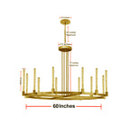 12-Light Industrial Rustic Chandelier Gold Finish, 60" Vintage Barn Metal Round Farmhouse Ceiling Fixture