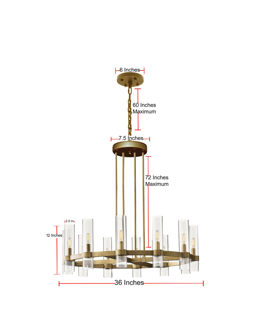 12-Light Vintage Rustic Round Chandelier Gold Finish, 36" Farmhouse Barn-Style Metal Industrial Loft Ceiling Light