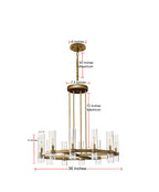 12-Light Vintage Rustic Round Chandelier Gold Finish, 36" Farmhouse Barn-Style Metal Industrial Loft Ceiling Light