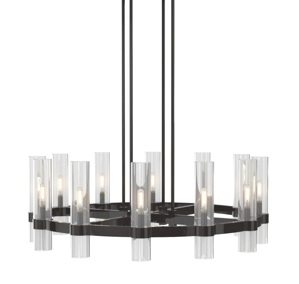 12-Light Vintage Rustic Round Chandelier Black Finish, 36" Farmhouse Barn-Style Metal Industrial Loft Ceiling Light