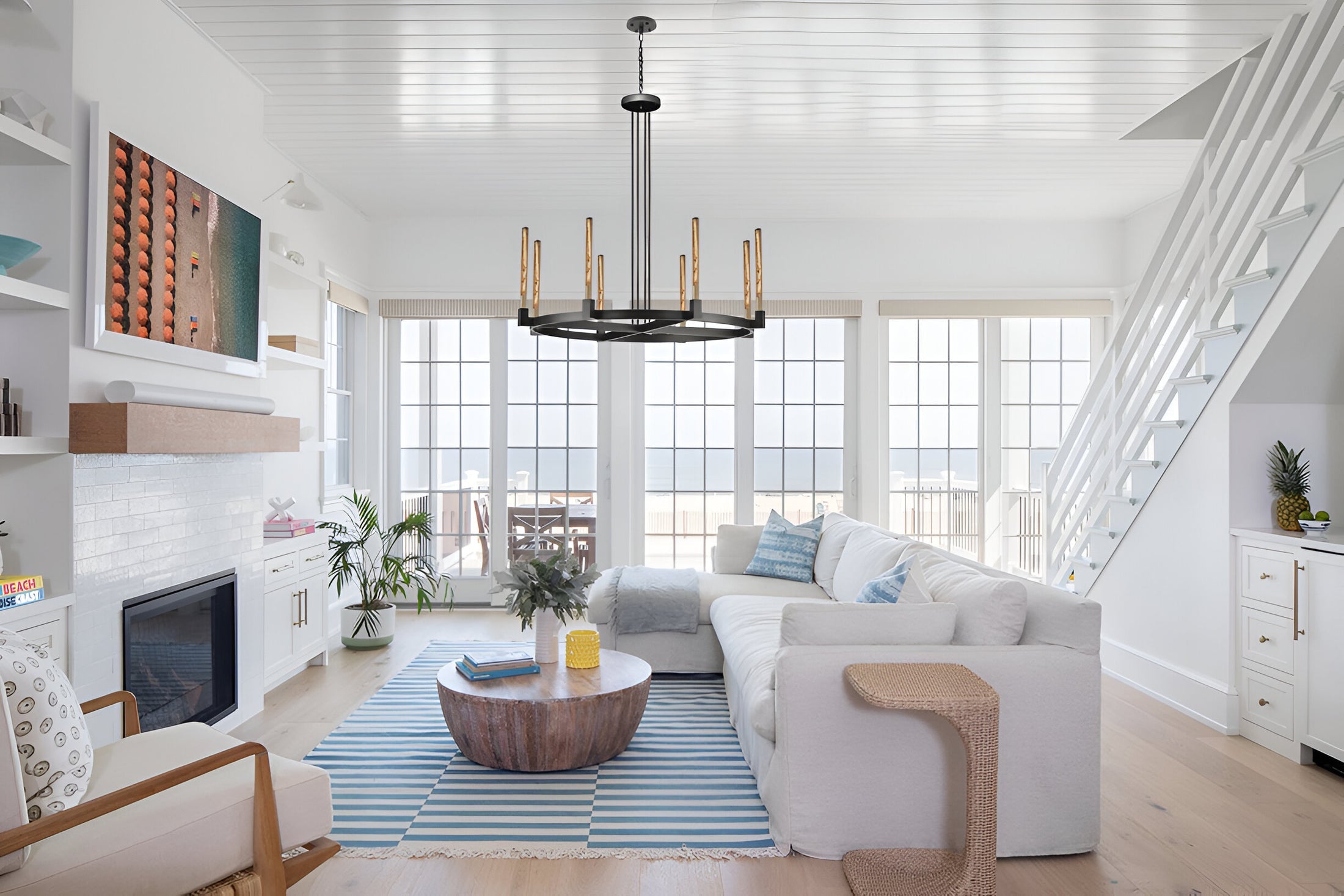 8-Light Round Chandelier Black Finish, 48" Rustic Vintage Barn Metal Industrial Loft Ceiling Lighting Fixture