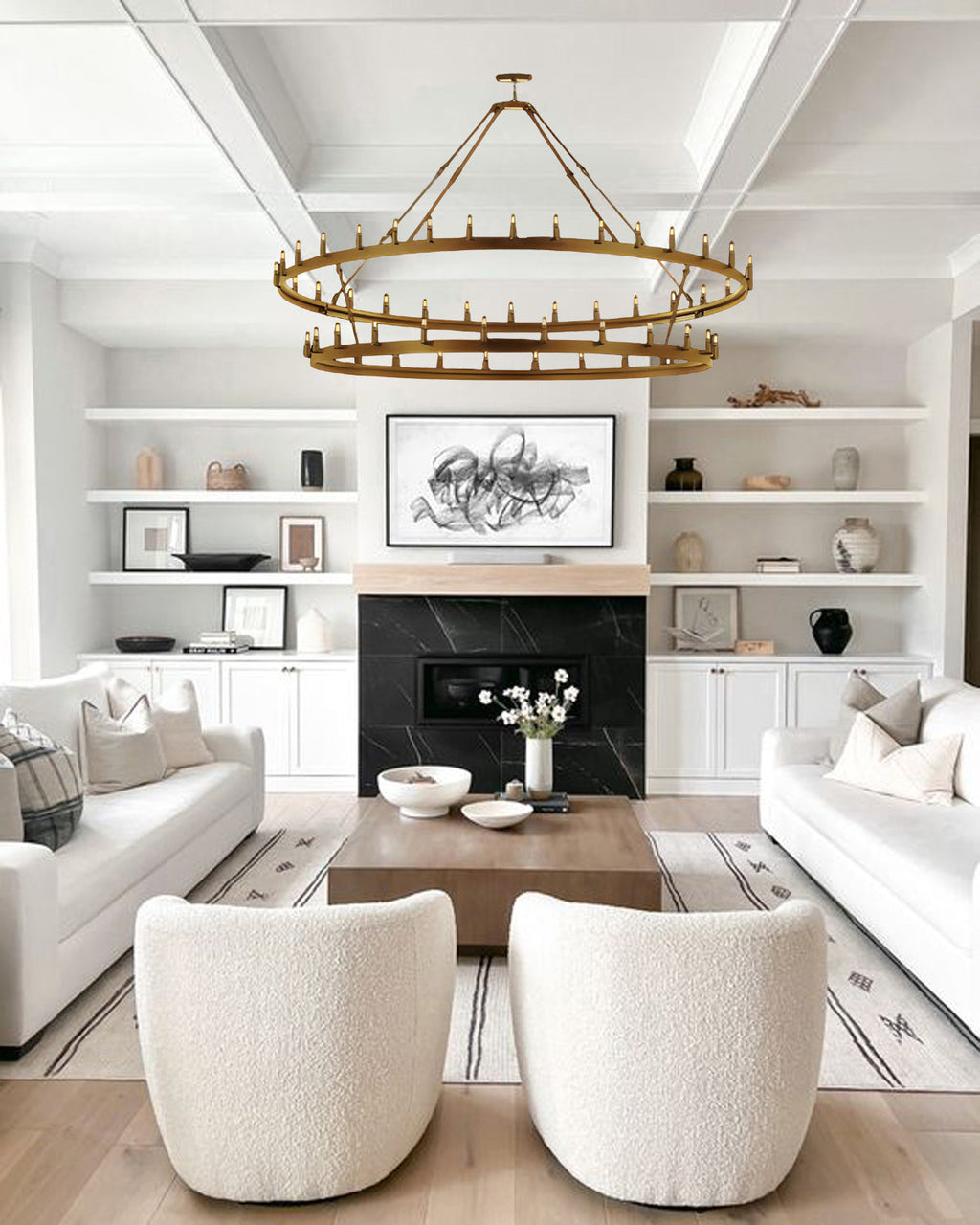 66-Light Wagon Wheel Chandelier Gold Finish, 70"x66" Rustic Wrought Iron Castile Two-Tier Industrial Loft Ceiling Light