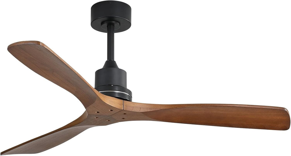 52″ Solid Wood Ceiling Fan Without Light - Walnut Finish, Flush Mount, Modern 3-Blade Design, Remote-Controlled for Indoor & Outdoor Use