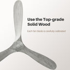 60″ Solid Wood Ceiling Fan Without Light - Farmhouse Grey, Quiet 3-Blade Design, Remote-Controlled for Indoor & Outdoor Use