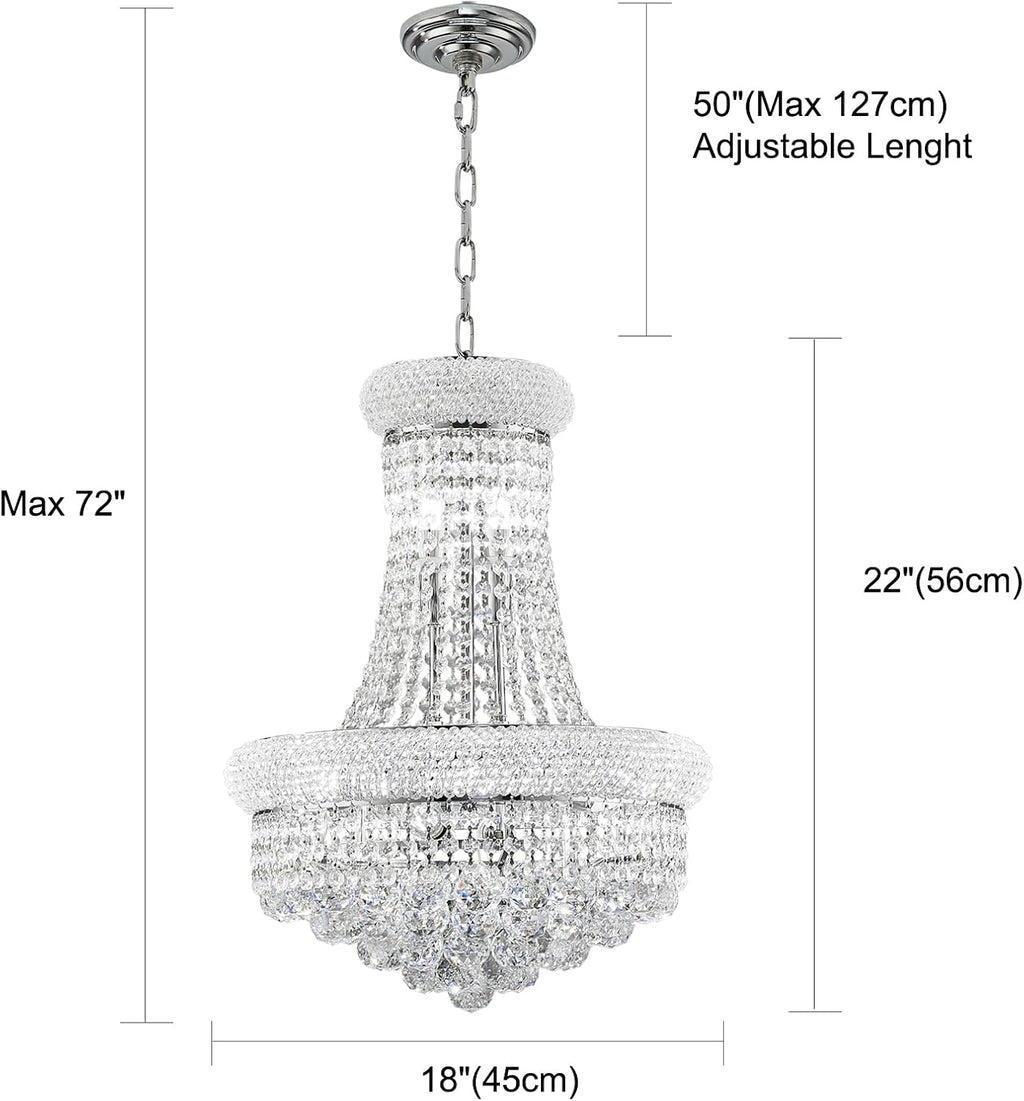 10 Lights Chrome Finish Empire Crystal Chandelier Lighting for Dining Room Living Room Foyer Hallway Bedroom Entryway 18"W x 22"H V22-26