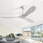 60″ Solid Wood Ceiling Fan Without Light - Farmhouse Grey, Quiet 3-Blade Design, Remote-Controlled for Indoor & Outdoor Use