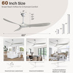 60″ Solid Wood Ceiling Fan Without Light - Farmhouse Grey, Quiet 3-Blade Design, Remote-Controlled for Indoor & Outdoor Use