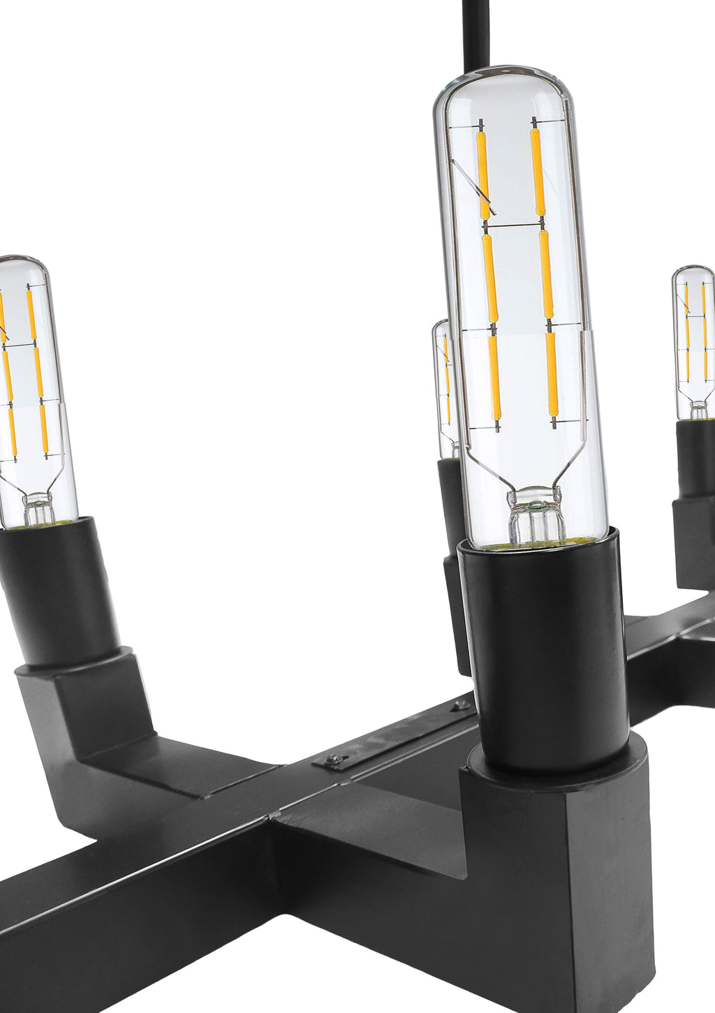 10-Light Industrial Rustic Linear Chandelier Black Finish, 55" Vintage Charm Barn Metal Farmhouse Lighting