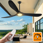 72″ Outdoor Ceiling Fan with Lights - Black, Solid Wood Propeller Design, Modern Large 3-Blade, Remote-Controlled for Patio, Farmhouse