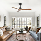 52″ Solid Wood Ceiling Fan Without Light - Walnut Finish, Flush Mount, Modern 3-Blade Design, Remote-Controlled for Indoor & Outdoor Use