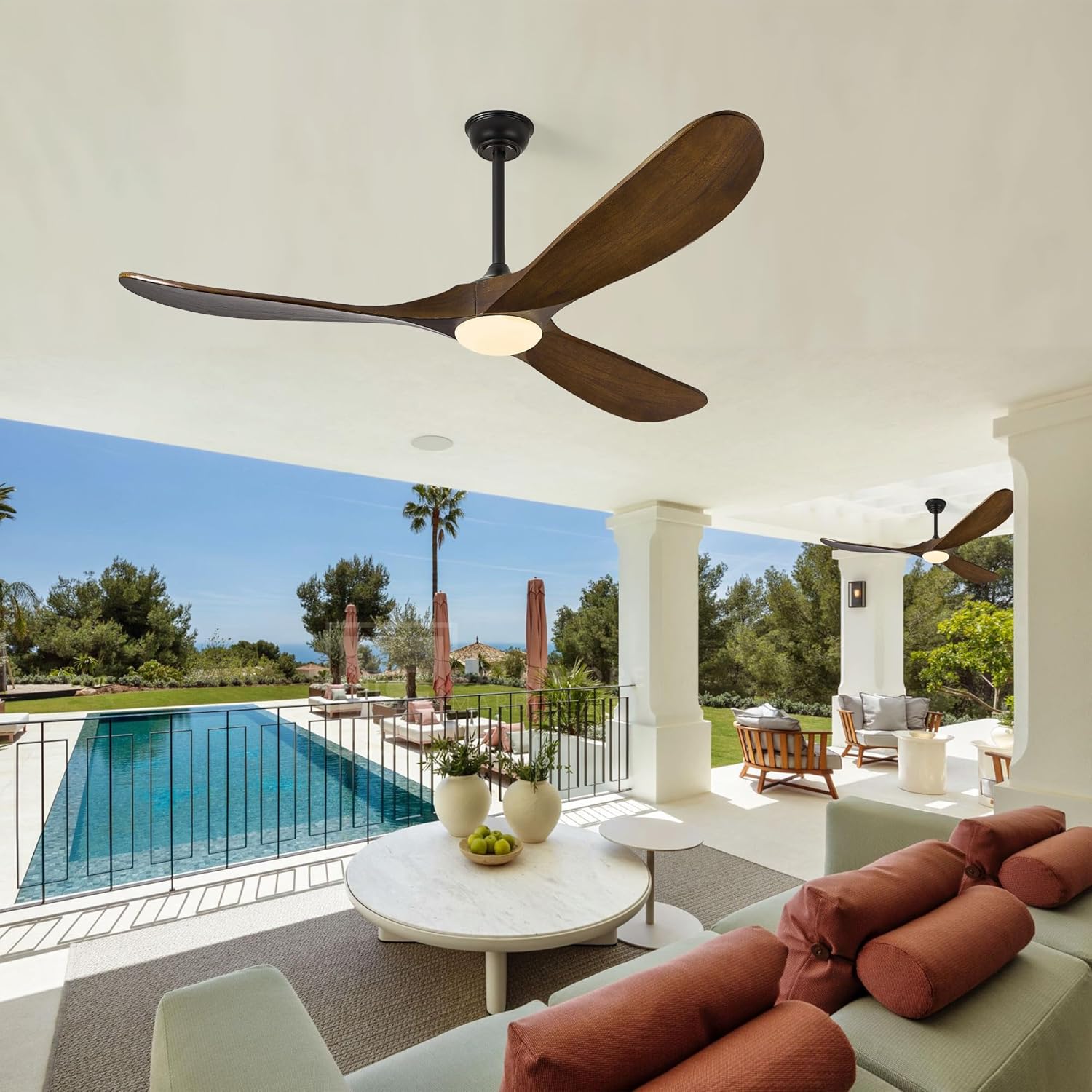 60″ Outdoor Ceiling Fan with Lights - Oil-Rubbed Bronze, Solid Wood Propeller Design, 3 Blades, Remote-Controlled, DC Motor, ETL Listed for Patio & Farmhouse