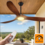 52″ Outdoor Ceiling Fan with Lights - Dimmable Solid Wood, Remote-Controlled, Modern 3-Blade Propeller Design, DC Motor for Patio, Indoor Bedroom - Dark Walnut