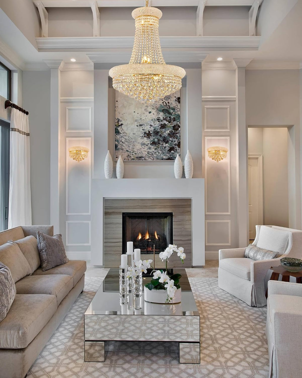 14 Lights Gold Finish Empire Crystal Chandelier Lighting for Living Room Foyer Dining Room Hallway Entryway 32"H x 24"W V22-25