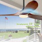 52″ Outdoor Ceiling Fan with Lights - Dimmable Solid Wood, Remote-Controlled, Modern 3-Blade Propeller Design, DC Motor for Patio, Indoor Bedroom - Dark Walnut