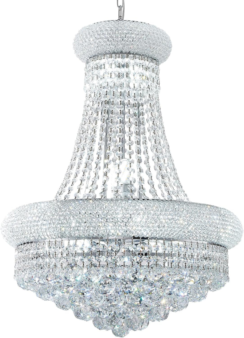 12-Light Silver Empire Style Crystal Chandelier for Living Room, Stairway, and Dining Room (22"W x 27"H) V22-23