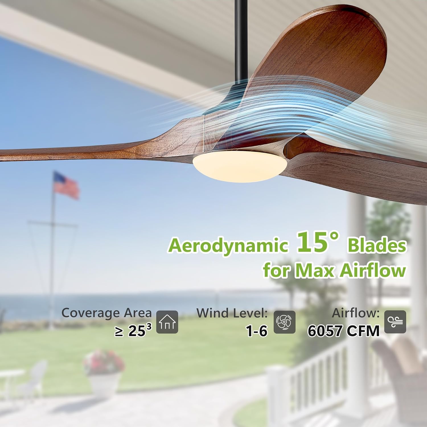 60″ Outdoor Ceiling Fan with Lights - Solid Wood Propeller, 3-Blade Design, Remote-Controlled, High CFM, ETL Listed for Patio & Indoor Use – Dark Walnut