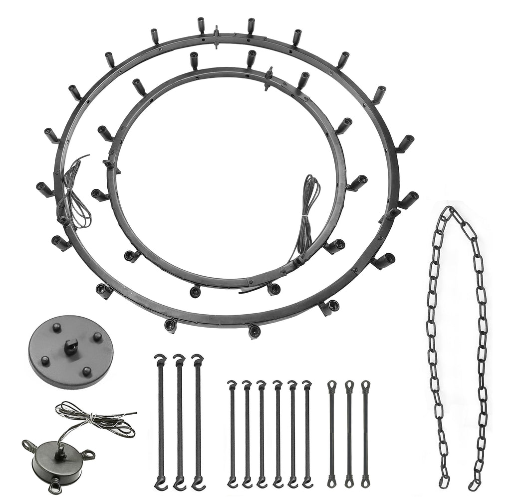 30-Light Elegant Chandelier Black Finish, 38"x50" Rustic Wrought Iron Vintage Barn Castile Industrial Loft Lighting