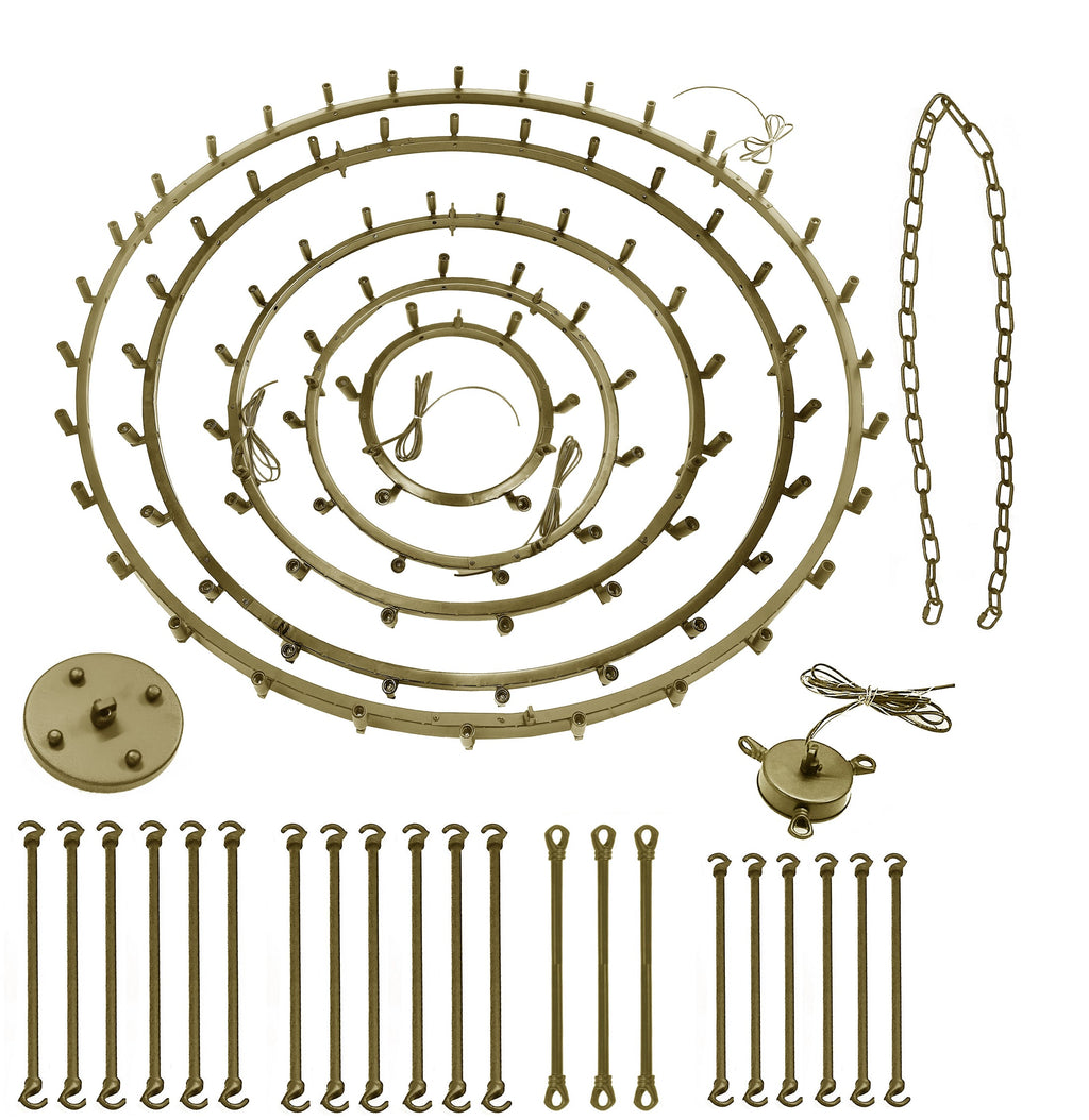 90-Light Industrial Wagon Wheel Chandelier Gold Finish, 63"x87" Wrought Iron Vintage Barn Castile Five-Tier Lighting