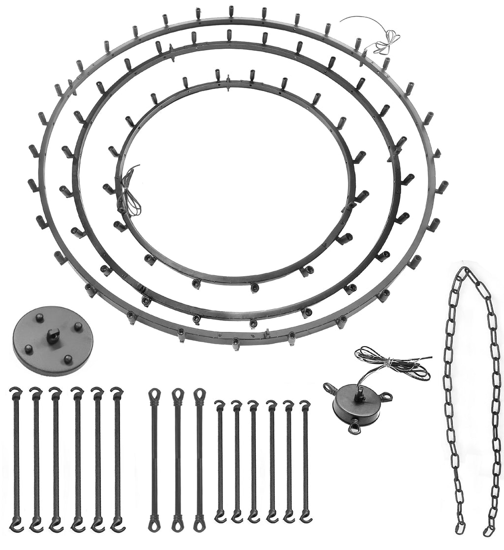 72-Light Industrial Wagon Wheel Chandelier Black Finish, 63"x75" Extra Large Rustic Wrought Iron Three-Tier Lighting