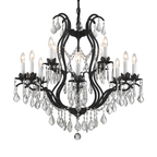 12-Light Large Crystal Chandelier Black Finish, 30"x28" Wrought Iron Vintage Barn Rustic Industrial Ceiling Light