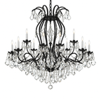 24-Light Wrought Iron Crystal Chandelier Black Finish, 46"x46" Large Rustic Vintage Barn Metal Ceiling Light