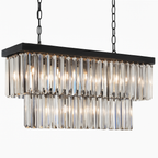 8 Lights Retro Palladium Glass Fringe Rectangular Chandelier, Elegant 40"x12" Ceiling Lighting Fixture