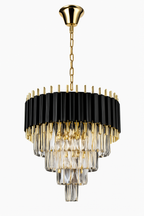 8 Lights Retro Palladium Glass Fringe Chandelier, 4-Tier Elegant Ceiling Light 19.7"x18.9"