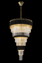27 Lights Retro Palladium Crystal Glass Fringe Chandelier, 9-Tier Elegant Lighting Fixture, 24" x 55"